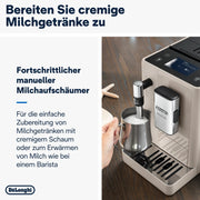 Cafetera superautomática De'Longhi Rivelia EXAM440.55.W con sistema de leche LatteCrema, recipiente de granos intercambiable, 16 bebidas de café y leche con solo tocar un botón, función Extra-Shot, pantalla táctil de 3,5 pulgadas, color blanco