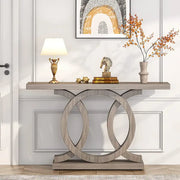 Mesa Consola Vintage con Base Geométrica Mesa de Pasillo de Madera