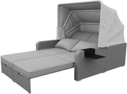 Sofá lounge de ratán sintético, sofá de jardín de dos plazas con función reclinable, tumbona de jardín con toldo extraíble, sofá lounge tipo cama de día con cojines, gris