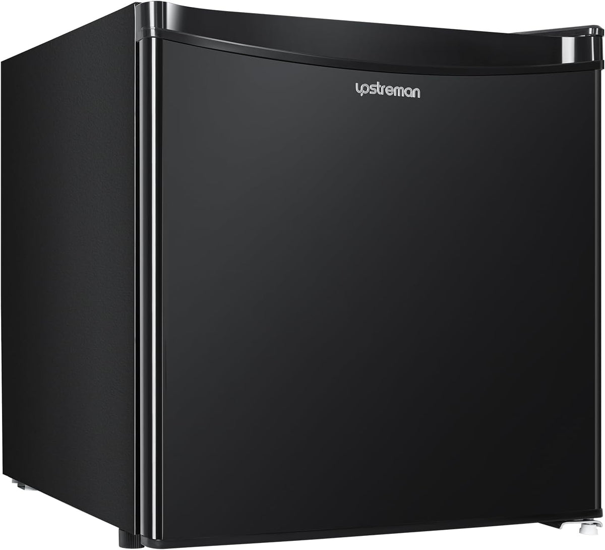 Mini refrigerador Upstreman de 46L con congelador, termostato ajustable, ahorro de energía, silencioso, refrigerador superior con puerta reversible, minibar para dormitorio, oficina, hotel, negro brillante-FR17