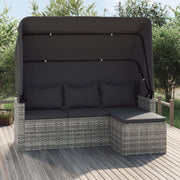 Sofá de jardín de 3 plazas con techo y reposapiés, muebles de jardín tipo lounge, conjunto de jardín, muebles de salón, salón para balcón, rincón de asiento para balcón, zona de estar para jardín, ratán sintético gris