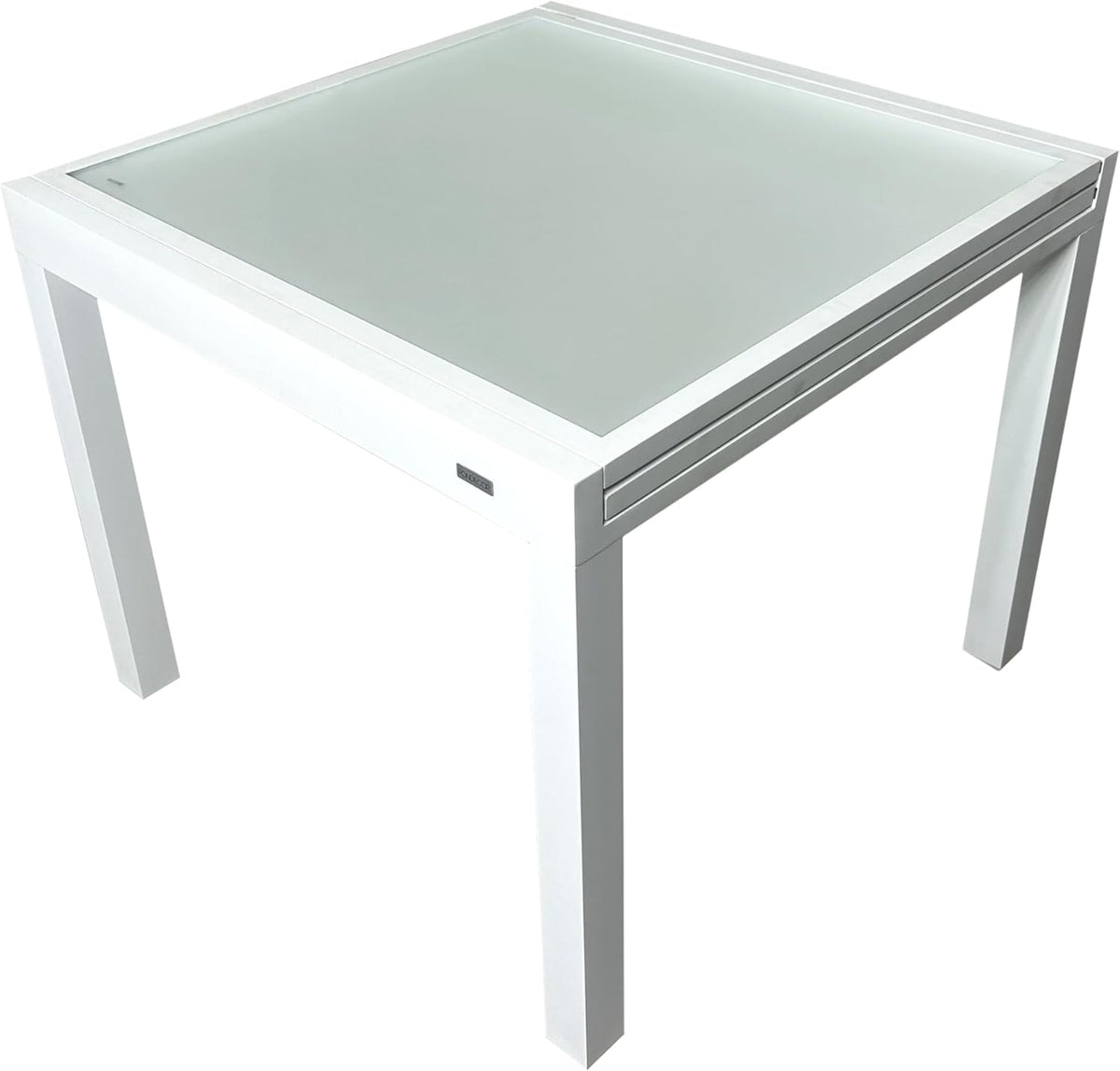 Mesa de jardín extensible MOMMA HOME de aluminio y vidrio templado - Mesa cuadrada extensible de exterior - Dimensiones 90/150 x 90 x 74 cm (blanco)