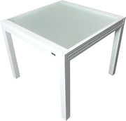 Mesa de jardín extensible MOMMA HOME de aluminio y vidrio templado - Mesa cuadrada extensible de exterior - Dimensiones 90/150 x 90 x 74 cm (blanco)