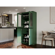 Alacena de madera maciza 100% con puertas de vidrio esmerilado, puertas sólidas, 2 cajones y estantes ajustables