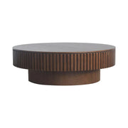 Mesa de centro redonda moderna de madera maciza chapada con almacenamiento