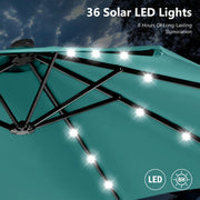 Sombrilla de mercado para exteriores de doble cara MAISON ARTS de 15 pies, rectangular, con manivela, luces LED solares y base incluida