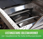 Grillfürst Gasgrill G401E - 4 quemadores de acero inoxidable, barbacoa de gas empotrable con ventana, parrilla para cocina exterior con tapa de doble pared y rejillas de acero inoxidable, modelo integrable