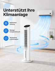 Ventilador de torre DREO con refrigeración silenciosa, ventilador con refrigeración por agua, enfriador de aire de 102 cm, enfriador evaporativo con función de oscilación de 80°, 3 modos, 4 velocidades, mando a distancia, blanco