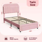 Paquete de 2 bases de cama individual con cajones de almacenamiento y cabecera, tapizadas en terciopelo, perfil bajo, sin ruido, fácil montaje, rosa