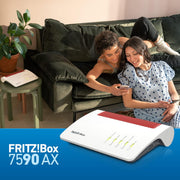 AVM Fritz!Box 7590 AX (Router Wi-Fi 6 DSL con 2400 Mbps (5 GHz) y 1200 Mbps (2,4 GHz), hasta 300 Mbps con VDSL Supervectoring 35b, malla WLAN, base DECT, versión en alemán)