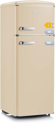 SEVERIN Retro - Frigorífico combi, compacto y eficiente, 4 estantes ajustables en altura y una gran cajonera para verduras, 206 L de capacidad útil, color crema, RKG 8933
