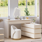 Tocador Homary con iluminación, tocador moderno con diseño extensible, iluminación LED regulable y estación de carga integrada para sus herramientas de belleza