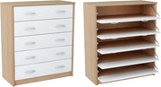 Zapatero Home Collective con 5 cajones abatibles, estante para zapatos de 5 compartimentos, bordes redondeados suaves, 74 cm de ancho, panel laminado, almacenamiento de zapatos que ahorra espacio - Sonoma blanco