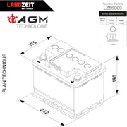 Batería de coche LANGZEIT 60Ah 12V AGM 680A/EN – Batería de automóvil Start-Stop VRLA de alto rendimiento
