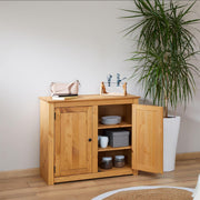 Cómoda CARO-Möbel Cancun, dos puertas, pino natural, madera maciza de pino, tiradores de metal, veteado de madera natural, cómoda para recibidor, armario de madera, mueble de comedor