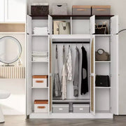 Armario ropero de gran capacidad de 8 puertas con barra para colgar, estantes ajustables y puertas decorativas de ratán, 70.87" de alto