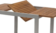 Mesa extensible de balcón Naxos 80/120x70 cm, aluminio gris plateado + acacia aceitada marrón, resistente a la intemperie