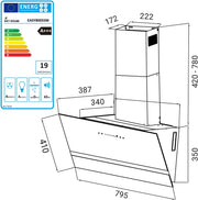 Campana extractora KKT KOLBE 80 cm | 782 m³/h recirculación extracción | Inclinada | Campana de pared | Cristal negro | Smart WiFi App WLAN | Iluminación LED RGBW | EASY8005SM