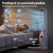 Ventilador de Torre Purificador de Aire ROVSUN, Ventilador sin Aspas de 110 cm, Humidificación, Iones Negativos, Esterilización UV, 32 Velocidades, 4 Modos, Temporizador de 15H, Oscilación de 80°, Control Táctil y Mando a Distancia