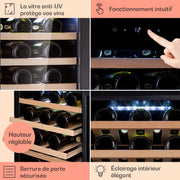 Klarstein Vinoteca, Nevera para Vinos con Puerta de Cristal, Bodega Envejecedora, Zona Única, Prosecco, Cerveza, Pantalla Táctil, Minibar, Frigorífico, Protección UV, 5-18°C, 52 Botellas