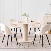 Mesa de comedor redonda de 115 cm con 4 sillas, mesa de cocina de MDF (textura de travertino) y 4 sillas para cocina, comedor, salón y oficina (beige)