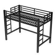 Litera alta de metal, estructura de litera que ahorra espacio con escaleras dobles y barandillas, negra - ModernLuxe