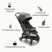 Cochecito de viaje ultracompacto Bugaboo Butterfly, pequeño y ligero, plegable con una sola mano y fácil de maniobrar, cochecito urbano ergonómico para bebés a partir de 6 meses, con mucho espacio de almacenamiento, Stormy Blue