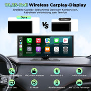LAMTTO Pantalla CarPlay para coche inalámbrica de 10,25 pulgadas, autorradio estéreo con Android Auto, cámara frontal 2,5K, cámara trasera 1080P, navegación, Bluetooth, FM, AUX, grabación en bucle, tarjeta TF de 64 GB