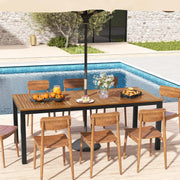 Mesa de jardín COSTWAY con orificio para sombrilla, 200x90 cm, mesa de terraza grande para 8 personas, mesa de balcón rectangular con tablero de madera de acacia, mesa de comedor al aire libre para jardín, terraza