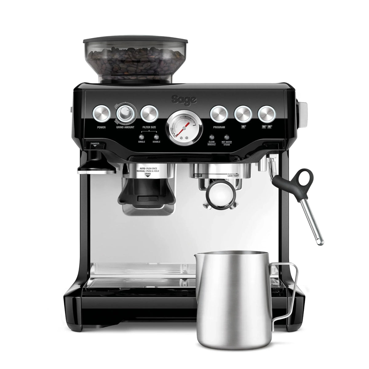 Cafetera Sage Barista Express con molinillo y espumador de leche, molienda automática, espuma de leche, negro