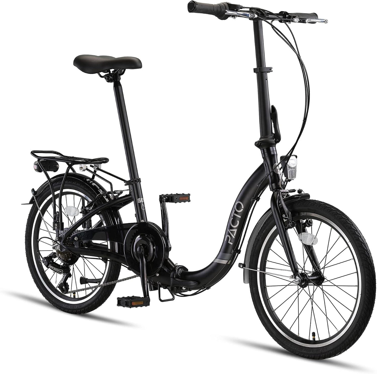 Bicicleta plegable premium PACTO para adultos - Cuadro de aluminio de 27 cm, ruedas de aluminio de 20 pulgadas, 6 velocidades Shimano