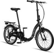 Bicicleta plegable premium PACTO para adultos - Cuadro de aluminio de 27 cm, ruedas de aluminio de 20 pulgadas, 6 velocidades Shimano