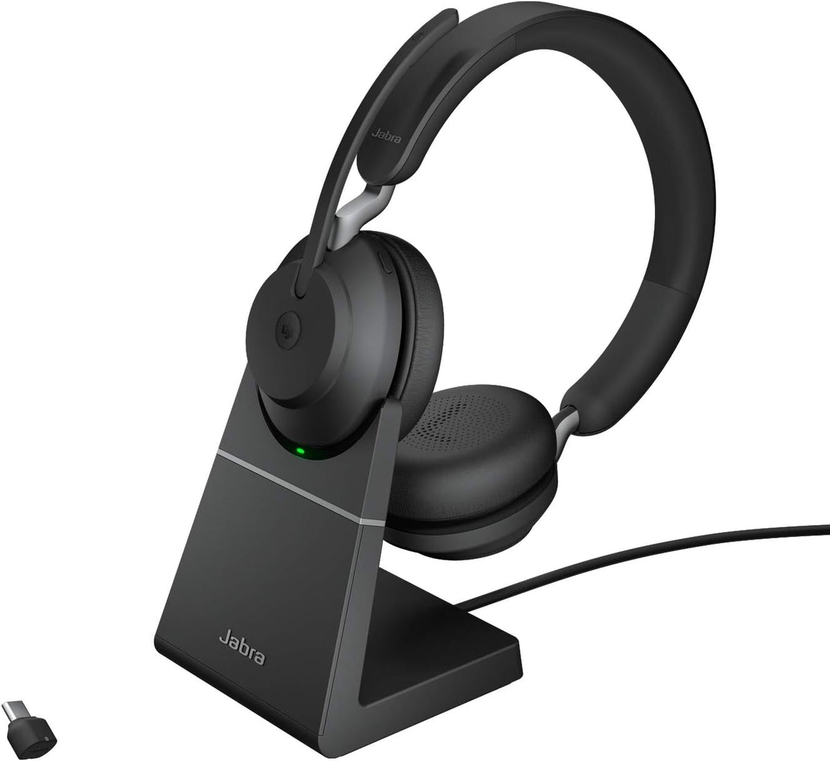 Jabra Evolve2 65 Auriculares PC Inalámbricos con Base de Carga - Auriculares Certificados para Microsoft Teams con Batería de Larga Duración - Adaptador Bluetooth USB-C - Negro