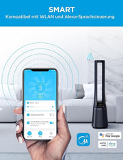 Ventilador de torre 2 en 1 Midea MFP-120i (BL) silencioso 38 dB, purificador de aire con filtro HEPA H13 para 47,6 ㎡, pantalla LED, mando a distancia, oscilación, temporizador de 12 h, compatible con conexión inalámbrica, App, Alexa y Google