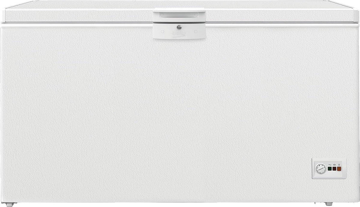 Congelador arcón Beko HSM46740 grande, 451 l de capacidad útil, 3 cestas de congelación, alarma de temperatura, bloqueable, iluminación interior, 36 db(A), blanco