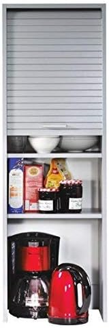 SIMMOB Armario con persiana 123,6 x 40 x 35 cm – armario alto estrecho con puerta de persiana – independiente o para montaje en pared – 3 estantes ajustables – armario de cocina aluminio mate