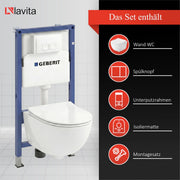 lavita Duofix Basic Inodoro suspendido Dalia blanco sin brida, sistema de descarga Tornado, asiento con cierre amortiguado, placa de accionamiento Delta 25