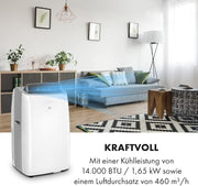 KLARSTEIN Grandbreeze Pro 14K – Aire acondicionado portátil, deshumidificador, ventilador, 3 velocidades, 14000 BTU/1,65 kW, habitación: 42 a 68 m², flujo: 460 m³/h, eficiencia energética A – Blanco