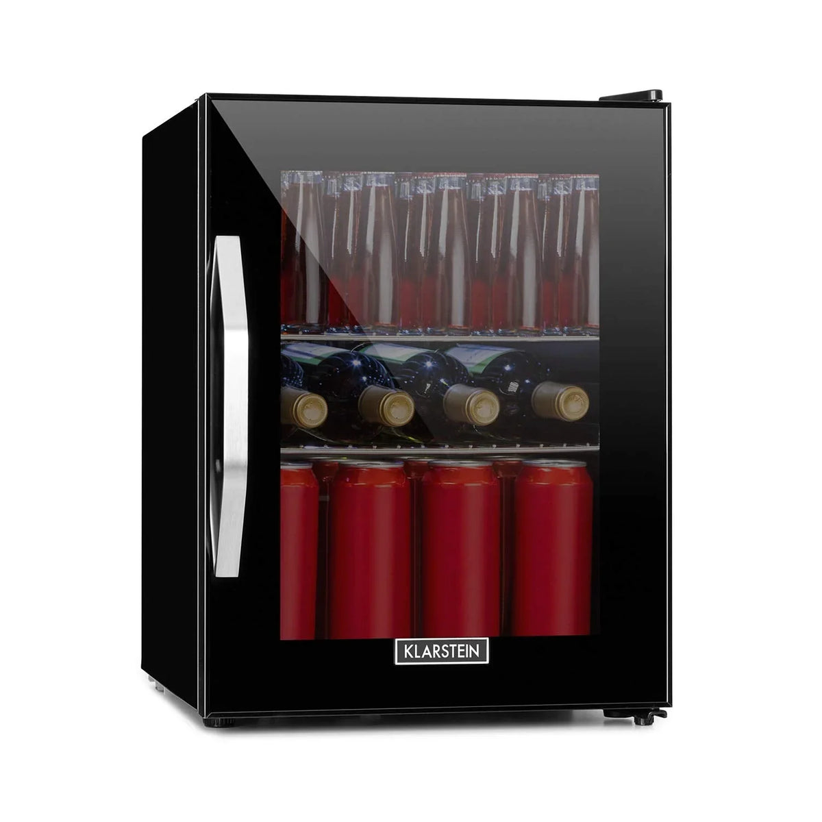Mini nevera para bebidas Klarstein con puerta de cristal, 33 litros, silenciosa, interior y exterior, estantes ajustables, clase energética C