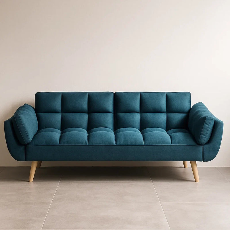 Sofá cama escandinavo azul de tela de poliéster para salón - L 215 x P 81 x H 82 cm