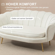Sofá de 2 plazas HOMCOM con reposabrazos, respaldo en forma de pétalo, acolchado grueso, sofá tapizado moderno con aspecto de terciopelo y patas de metal para salón, 130 x 77 x 77 cm, blanco crema