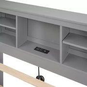 Cama tipo plataforma con nido y cajones, cama tipo plataforma con almacenamiento y USB, cama tipo plataforma de madera con estantería
