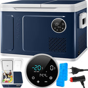 Nevera portátil con compresor KESSER 2 en 1 de doble zona, refrigeración y congelador eléctrico con 2 acumuladores de frío y panel táctil LED | Refrigerador con enfriamiento hasta -20 °C para camping, coche, camión 12/24V 230V