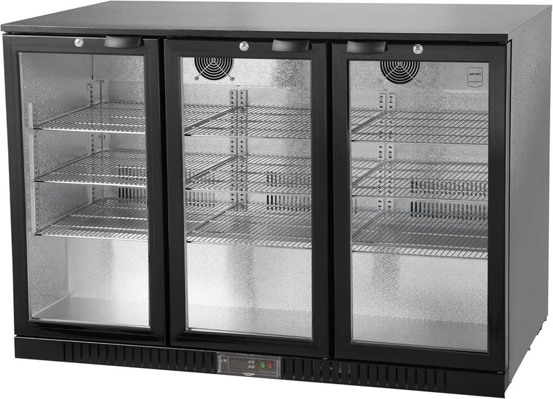 Enfriador de botellas METRO Professional GBC3003, aluminio/vidrio, 135 x 53 x 86,5 cm, 308 L, estantes ajustables, descongelación automática, iluminación LED, negro