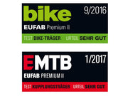 Portabicicletas EUFAB Premium 2 para 2 bicicletas 11521, apto para bicicletas eléctricas, premontado, antirrobo, para enganche de remolque, negro y plateado