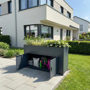 Cama elevada Metzler para jardín con espacio de almacenamiento – Acero con recubrimiento en polvo en color antracita RAL 7016 | Cama de cultivo metálica resistente a la intemperie, huerto, jardinera elevada | 160 x 85 x 50 cm