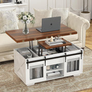 VOWNER Mesa de Centro Elevable, Mesa Extensible, Multifuncional 3 en 1 con Almacenamiento Oculto - Comedor, Convertible, Estilo Granja, Nogal