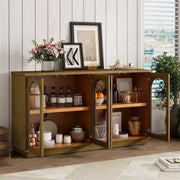 Aparador grande de 4 puertas con puertas de vidrio, gabinete arqueado con estantes ajustables para cocina