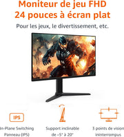 Monitor gaming Amazon Basics de 24 pulgadas (23,8 pulgadas visibles), FHD 1080p, 165 Hz, compatible VESA, Adaptive Sync, tiempo de respuesta de 1 ms, negro
