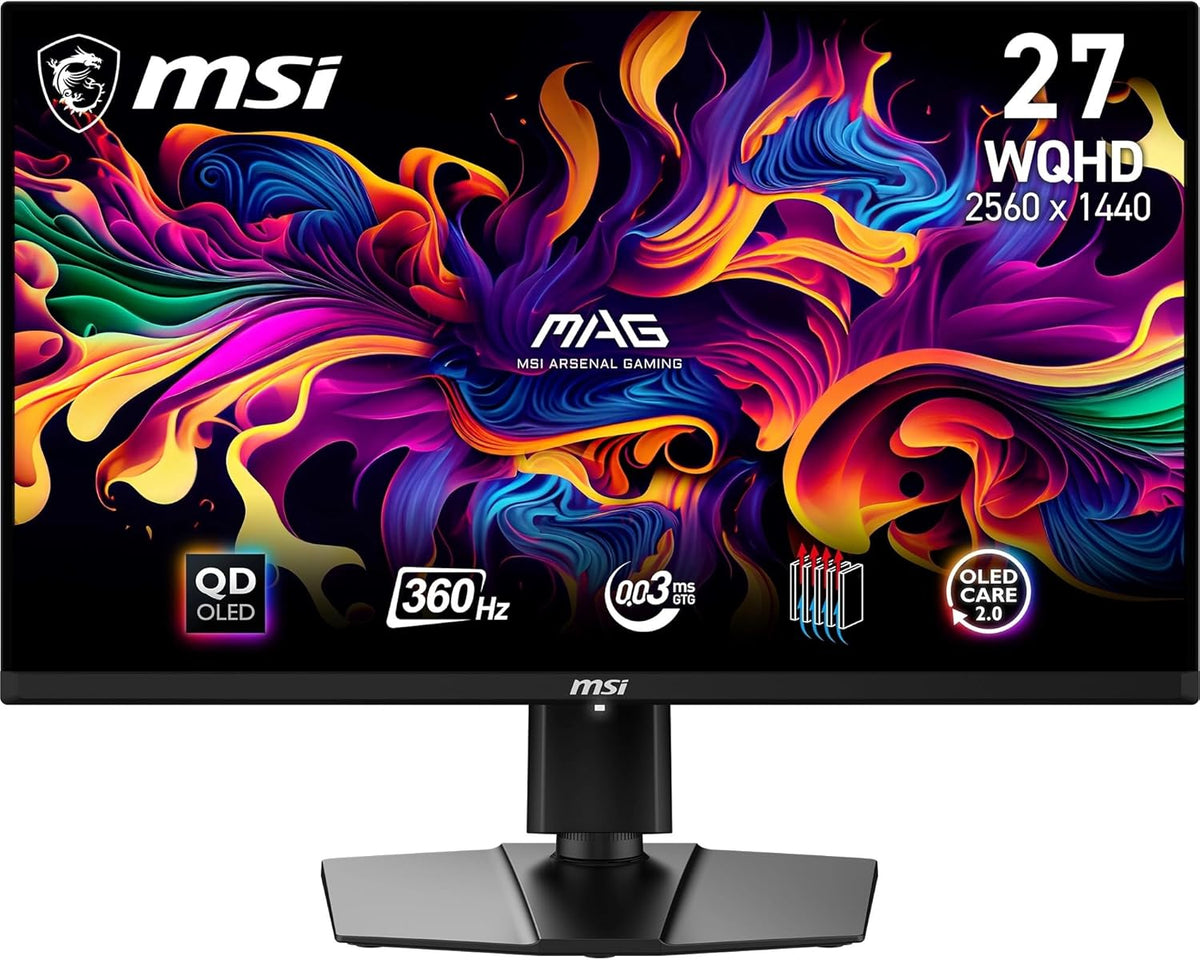 Monitor Gaming MSI MAG 271QPX QD-OLED de 26,5 pulgadas WQHD - Panel Quantum Dot OLED de 2560 x 1440, 360 Hz / 0,03 ms, 99,1 % DCI-P3, ΔE≤2, DisplayHDR True Black 400 - DP 1.4a, HDMI 2.1, USB Type-C